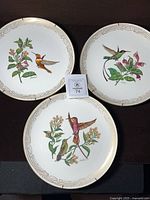 Three Boehm hummingbird plates displayed