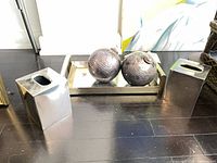 Group view of tray, tissue box covers, and spheres