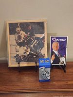 Full lot: Stan Mikita print, Don Cherry signed card on stand, boxed Stanley Cup replica