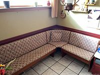 Overall view of assembled 3-piece curved teak bench set