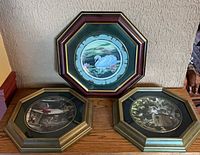 All three framed collector plates on display