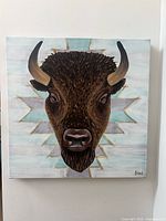 Front view showing full bison portrait and background pattern