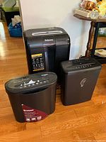 All three shredders side by side for scale and identification