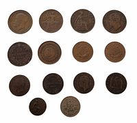 Group shot of all 14 coins front and back visible