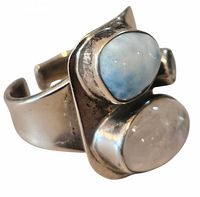 Front view of sterling silver ring showing three stones
