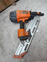 Left side view of Ridgid R350CHD framing nailer showing full body and magazine