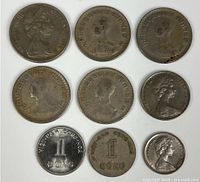 Obverse sides of nine coins from Australia, Thailand and Viet Nam