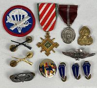 Overall view of all medals, insignia, patch