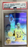 Front of PSA-slabbed Michael Jordan hologram card showing label and holographic image