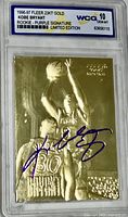 Front of WCG-slabbed Kobe Bryant 23KT Gold rookie card showing player image, purple signature stamp, grade Gem Mint 10 label