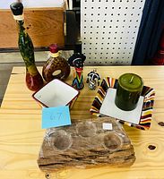 All items grouped on wooden surface for overview