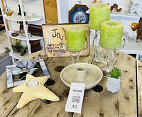 All listed decor items displayed together on wooden surface