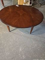 Full view of round wood coffee table