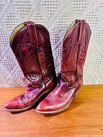 Full view of both boots standing side by side