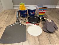 All items arranged together on floor