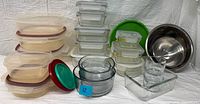 Full view of all storage containers, bowls and lids