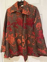 Brown burnt-orange floral brocade jacket M