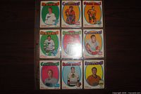 Front of nine 1971-72 OPC hockey cards in sheet