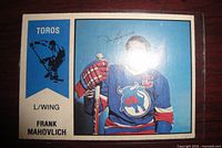 Front of 1974-75 O-Pee-Chee WHA Frank Mahovlich card in sleeve