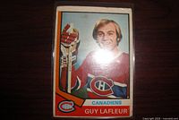 Front of Guy Lafleur 1974-75 O-Pee-Chee card in sleeve