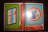 Fronts of both 1974-75 O-Pee-Chee team logo cards