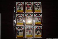 Fronts of nine 1978-79 NHL All-Star cards in 3×3 plastic sheet