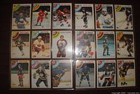 First sheet showing 18 cards including Dale McCourt, Rick Middleton, Peter Lee, Jean Potvin, Bobby Hull, Vic Venasky, Danny Gare, Butch Goring, Bill Hajt, Rick Smith