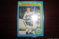 Front of Gordie Howe 1979-80 O-Pee-Chee hockey card showing action image and team logo
