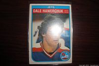 Front view of 1982-83 O-Pee-Chee Dale Hawerchuk rookie card in sleeve