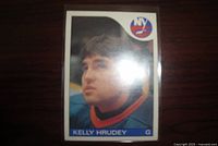 Front of Kelly Hrudey rookie card in sleeve