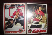 Front view of two Tony Esposito hockey cards