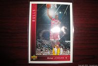 Front of Upper Deck Michael Jordan trading card in protective sleeve