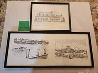 Both framed drawings side by side for scale and comparison