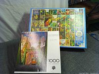 Both puzzle boxes front view showing titles and piece counts