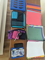 Various school supplies on table