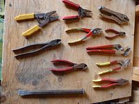 Overall view of all hand tools laid out on board