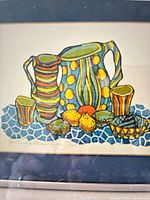 Full view of framed Gertrude Maartense block print