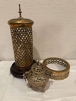 Front view shows all three brass items together