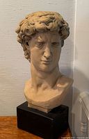 Full view of David bust on plinth