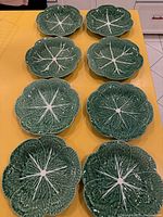 Top view of all eight cabbage plates on yellow surface