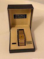 Watch inside original Seiko Quartz box, overall view