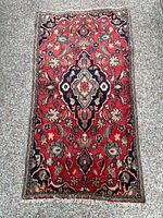 Full view of rug showing entire design and fringe