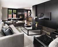 Coffee table in staged living room showing full top and base