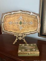 Tray on stand with tissue box in front