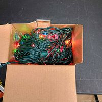 Net lights in box showing multi-color bulbs and green wire
