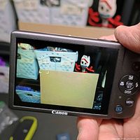 Rear view of camera powered on displaying live view on LCD