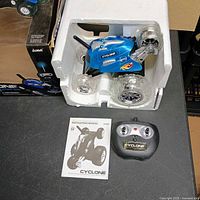 Car, controller and manual in styrofoam insert