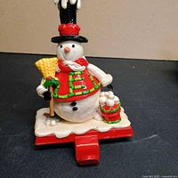 Front view of snowman stocking holder