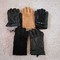 Five pairs men’s gloves laid out