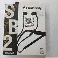 Front of sealed Skullcandy Smokin' Buds 2 wireless earbuds retail box